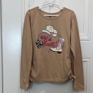 PINK Velvet Cowgirl Beige Long Sleeve Kids Tee